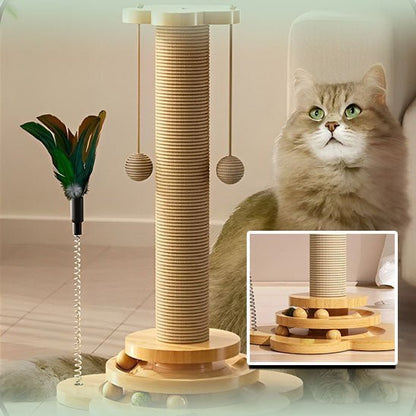 Poteau griffoir en sisal pour chat avec base en bois – durable et stable.