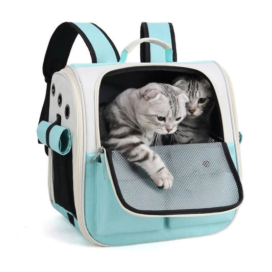 Sac à dos de voyage pour chat avec aération, idéal pour les déplacements et visites vétérinaires.
