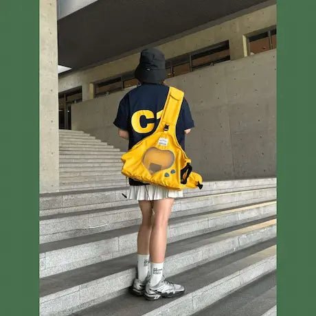 Sac transport chat bandoulière jaune et vert - solution anti-stress pour voyages