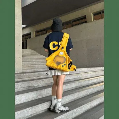 Sac transport chat bandoulière jaune et vert - solution anti-stress pour voyages