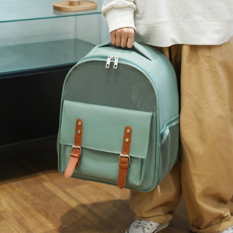 Sac de transport pour chat style cartable vintage, assurant confort et sécurité à votre animal