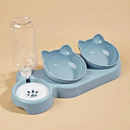 Mangeoire chat 3 en 1 disponible en bleu, rose, gris et bleu marine