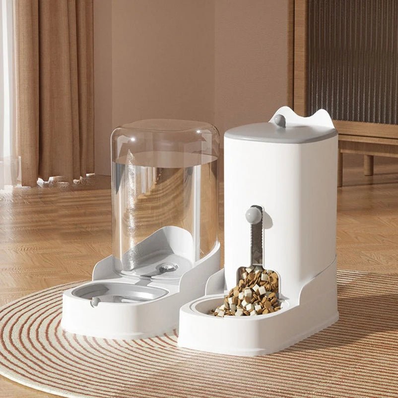 Set distributeur automatique eau 4.4L et croquettes 3.2L pour chat et petit chien