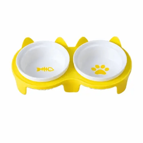 Gamelle céramique inclinée 15° couleur jaune soleil pour chat