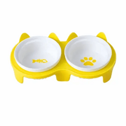 Gamelle céramique inclinée 15° couleur jaune soleil pour chat