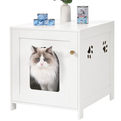Table d'appoint et bac à litière caché pour chat, parfait pour un intérieur moderne.