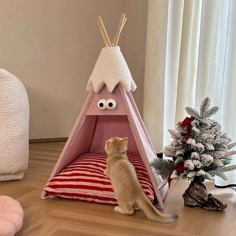 Tente pour chat Nidélia rose. Lit douillet et élégant en forme de tipi pour votre félin.