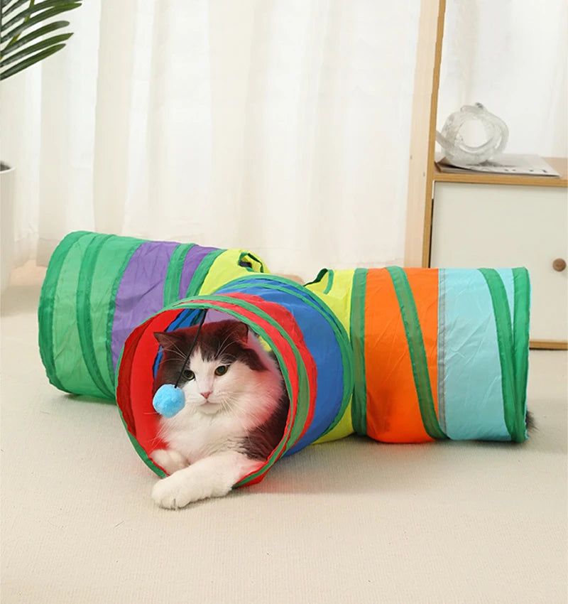 Tunnel pour chat en T, pliable et multicolore, usage intérieur