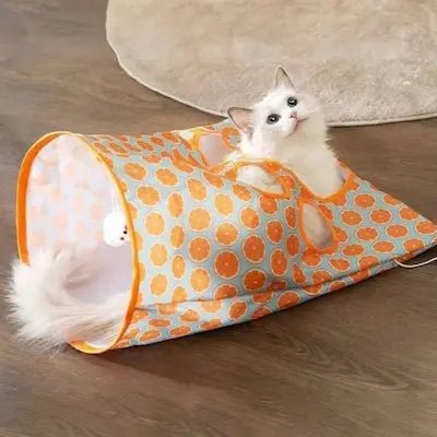 Tunnel Chat Orange Pliable - Jeu Stimulant 4 - en - 1 - Pattes d'Or